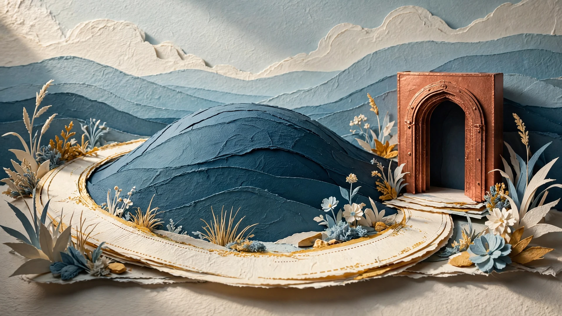 A curving paper path takes a detour toward a doorway